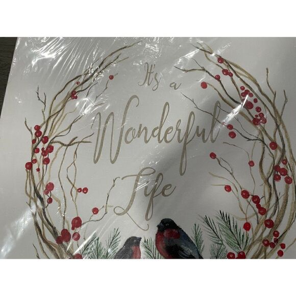 WEXFORD HOME 32x32 Wonderful Life Bird Wreath Gallery Wrapped Canvas Wall Art - Picture 4 of 6